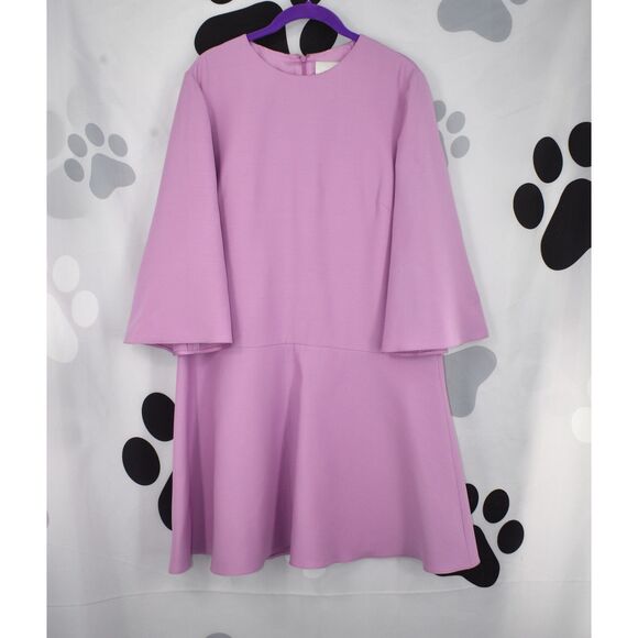 600 E Valentino NWT Wool and Silk Blend Mini Dress Flute Hem Bell Sleeves Lavend - Picture 3 of 9